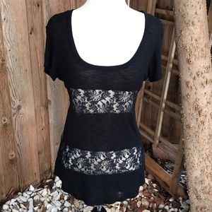 {h.i.p.} Lace & Ribbed Wide-Striped Top 🖤